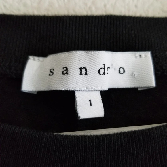 Sandro Women's Wool Blend Dress 3/4 Sleeve Size Small Black Embossed Dark - Picture 3 of 9